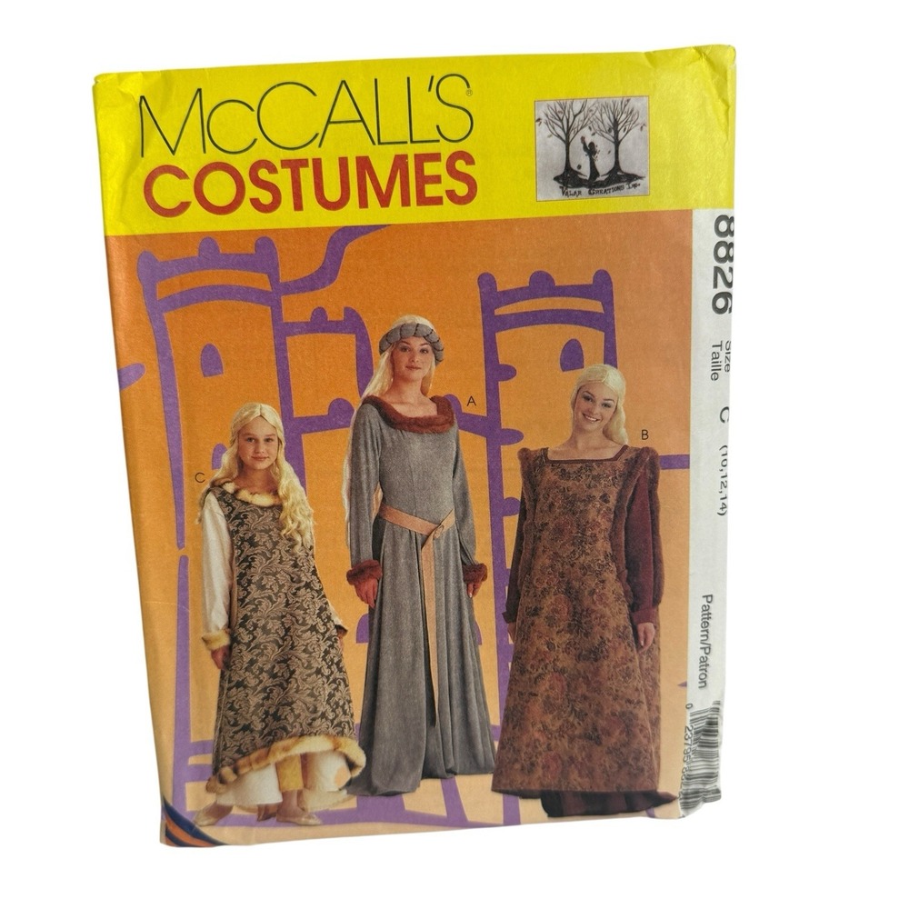 Vintage Sewing Pattern McCall's 8826 Medieval Gown Overdress, Headpiece 10-14 UC